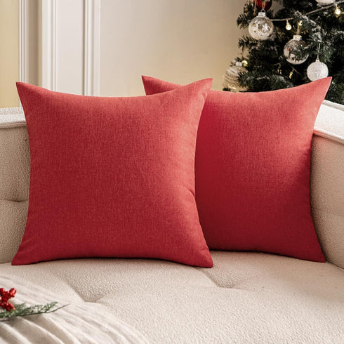 Woaboy Set of 2 Red Outdoor Throw Pillow Covers Decorative Farmhouse Linen Pillowcase Solid Waterproof Cushion Cases for Bedroom Living Room Sofa ...