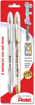 Pentel Sunburst Metallic Gel Pen, Medium Line, Permanent Gold and Silver Ink, 2 Pack (K908MBP2XZ)...