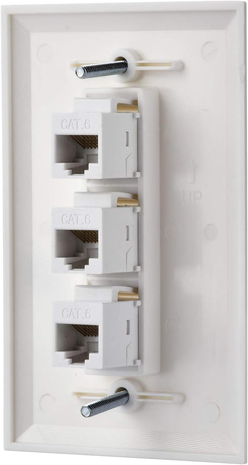 IBL - Cat6 Keystone Ethernet Wall Plate Female to Female - White (3 Port Cat6)...
