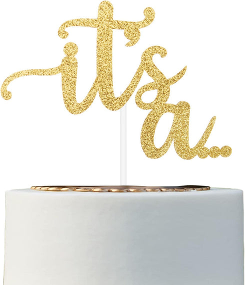 ALISSAR Glitter Double Sided Gold Gender Reveal Cake Topper, It's a Cake Topper for Boy or Girl Baby Reveal Party Decorations(Double Sided Gold)...