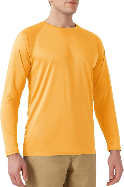 Men's UPF 50+ Rash Guard Swim Shirt Long Sleeve Moisture Wicking Quick Dry Lightweight Wrinkle-resistant Fishing Running, Honey Yellow, Large...