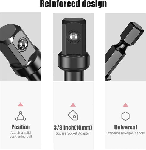 Impact Grade Socket Adapter Set - 6 Pack 3" Extension Bit With Holder, 1/4", 3/8", and 1/2" Drive, Adapt Your Power Drill To High Torque Impact Wr...