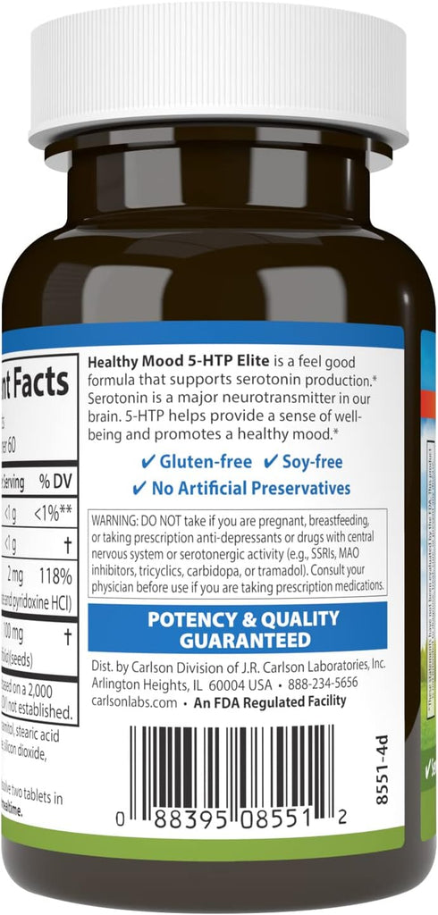 Carlson - Healthy Mood 5-HTP Elite, 100 mg, Serotonin Production, Healthy Mood & Promotes Relaxation, Natural Raspberry Flavor, 120 Tablets...