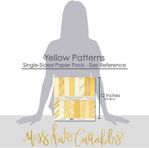 Pattern Paper Pack - Yellow Patterns - Scrapbook Premium Specialty Paper Single-Sided 12"x12" Collection Includes 16 Sheets - by Miss Kate Cuttabl...