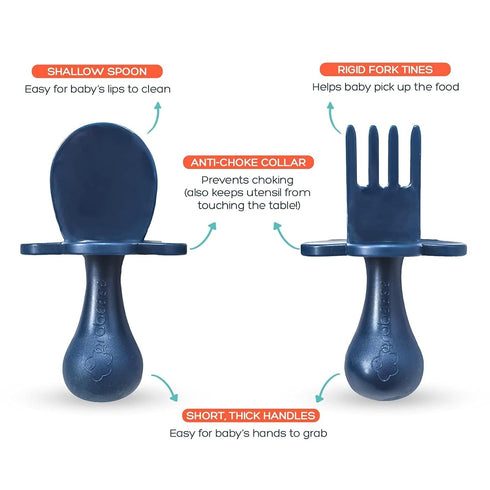 Grabease Baby Led Weaning Supplies - BPA-Free & Phthalate-Free Baby Spoons for Self Feeding - Toddler Fork & Spoon Set, Navy - Toddler Feeding Sup...