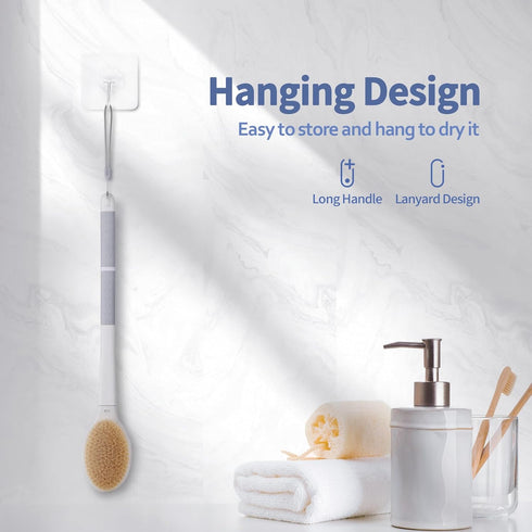 Back Scrubber Body Shower Brush: Anti Slip Long Handle Bath Brush with Stiff and Soft Bristles - Showering Exfoliator for Women, Men, Elderly (Gre...