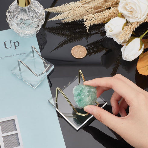 FINGERINSPIRE Acrylic Stone Display Stand 2.56x2.56x2inch Square Base Golden Iron Arm Mineral Specimens Display Easel Holders Item Stand for Gemst...