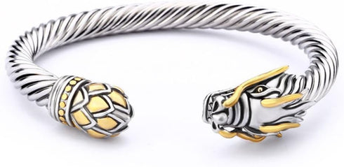 UNY JEWEL Jewelry Chinese Dragon Scale Ball, Dragon Cuff Bangle, Spring Open Two Tone Twisted Cable Vintage Cuff Bangle...