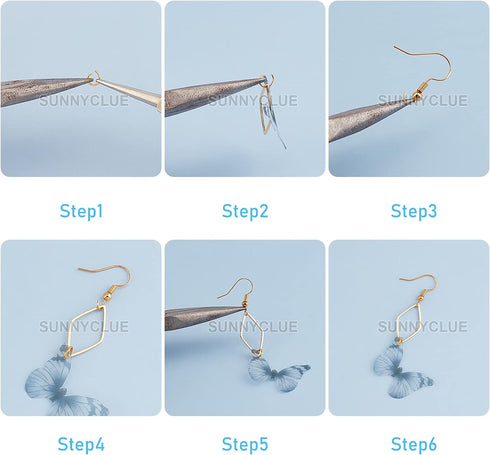 SUNNYCLUE 1 Box DIY 10 Pairs Fabric Butterfly Dangle Earring Making Kit Organza Butterfly Wings Boho Lightweight Butterfly Charms Crystal Beads fo...