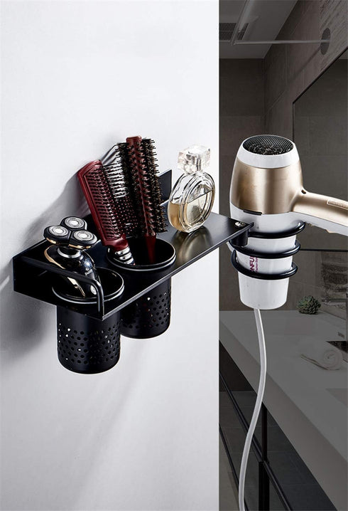 Wall Mount Hair Dryer Hanging Rack Organizer - Bathroom Storage Basket for Hair Dryer, Flat Iron, Curling Wand, Hair Straightener, Brushes - Holds...
