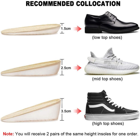 Ailaka 2 Pairs Gel Height Increase Insole, Invisible Heel Lift Inserts, Elastic Shock Absorption Pads 3 Heights for Men & Women...