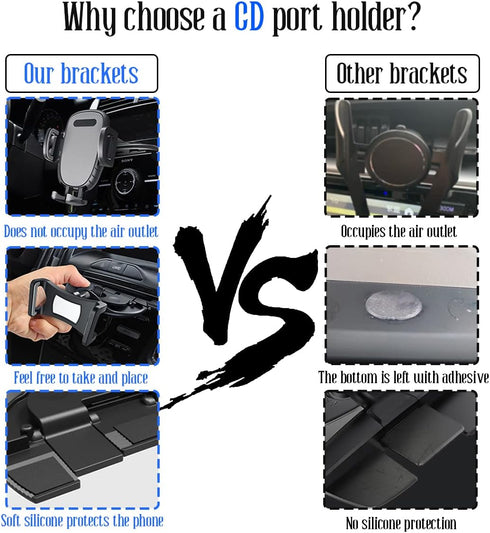 Car Phone Holder for CD Slot, Cell Phone Mount for CD Player, Magnetic or One Button Release, Silicone Pad Protection and 360° Rotation, Compatibl...