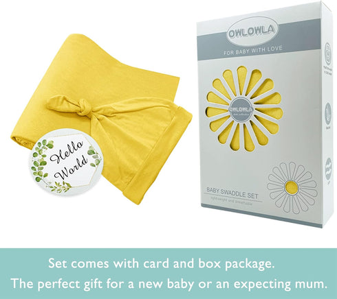 OWLOWLA Swaddle Blanket and Hat Set Newborn Swaddle Wrap Baby Receiving Blanket for Baby Boys Girls(Yellow)...
