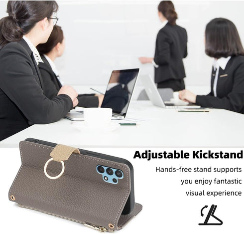 Asuwish Phone Case for Samsung Galaxy A32 4G 6.4 inch Wallet Cover with Screen Protector and Mirror Flip Cover Ring Card Holder Crossbody Strap St...