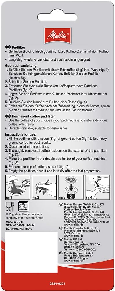 Melitta 180424 Padfilter New Generation permanent coffee pad filter...