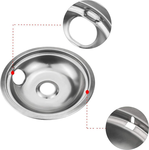 4 Pack Chrome Reflector Bowls Universal Drip Pan Kits Gas Stove Burner Rings Compatible for Whirlpool W10278125 W10196405 W10196406