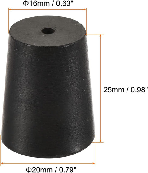 MECCANIXITY Rubber Tapered Plug 16mm to 20mm with Hole Test Tubes Bungs Stopper Black for Lab Home 10 Pieces...