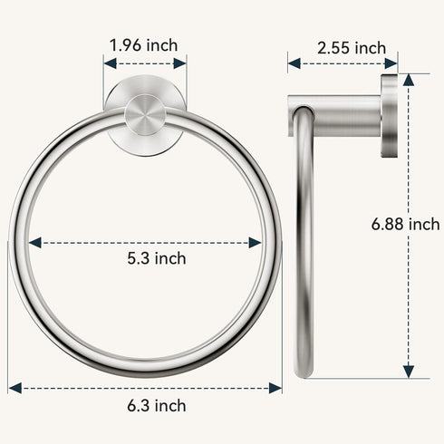 FORIOUS Brushed Nickel Towel Ring, SUS304 Stainless Steel Hand Towel Holder for Bathroom Wall Mounted, Modern Towel Hanger, Towel Rack Round, Ring...