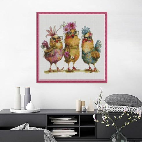 KYOQFVN Hen Chicken Cross Stitch Kits, 11CT Counted Cross Stitch Kits for Adults, Stamped Cross Stitch Patterns Needles Supplies, Beginner Embroid...