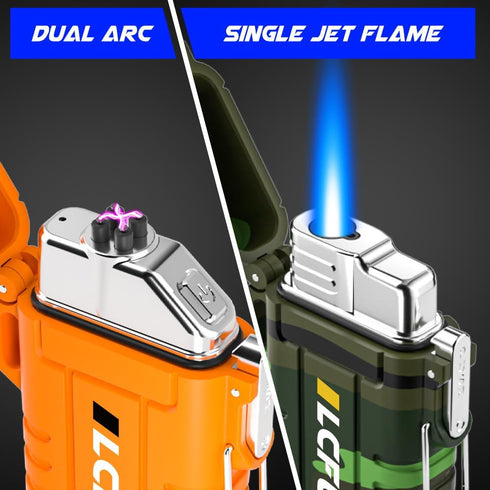 LcFun Waterproof Lighter 2 Pack, Refillable Butane Torch Lighters, Electric Lighter USB C Rechargeable, Windproof Dual Arc Plasma Lighters for Cam...