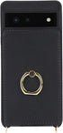 for Google Pixel 6 Case with Card Holder and Strap for Women,Crossbody Lanyard,Ring Stand,Snap Clasp,Phone Wallet Cases 6.4 inch(Black)......
