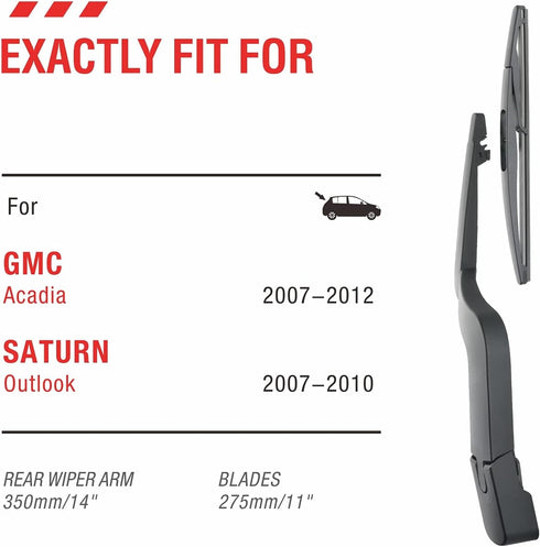 For Genuine GMC Acadia Saturn Outlook 2007-2012,Rear Windshield Wiper Arm with Blades Kits Assembly, Factory OE Replacement for GM 15276248 152762...