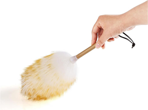 Lambswool Duster with Solid Wooden Handle, 15 Inches Long, Flexible and Lightweight, Anti-Static and Eco-Friendly - Ideal Wool Duster for Cleaning...