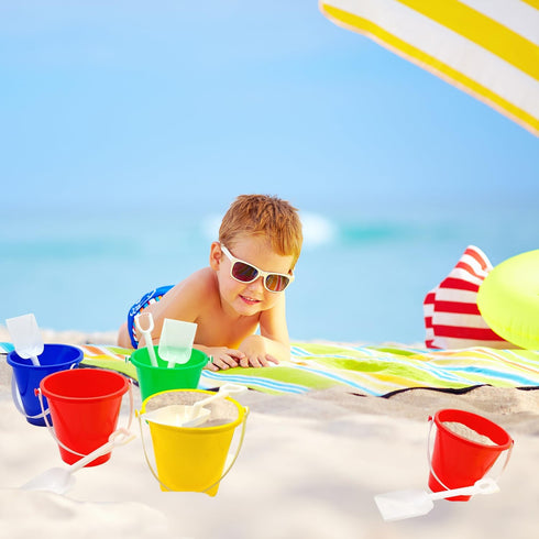 The Dreidel Company Beach Day Playsets, (Pack of 3) 5.25" Sand Bucket Play Set Box includes, Pail & Shovel Sand Toy for Boys and Girls Birthday Pa...