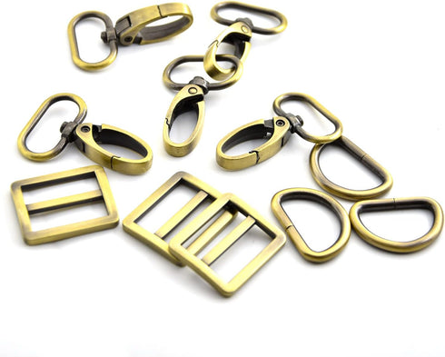 15Pcs Metal Swivel Snaps Hooks with D Rings and Tri-Glides Slide Buckles for Key Lanyard Purse Bag Straps Dog Collars DIY Sewing Hardware Craft (1...