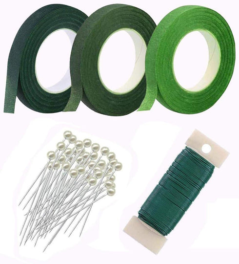 Woohome Floral Arrangement Tool Kit 3 Roll of 1/2 Inch Floral Tapes, 1 Roll of 22 Gauge Floral Paddle Wire and 100 PCS Ball Head Pins for Wedding ...