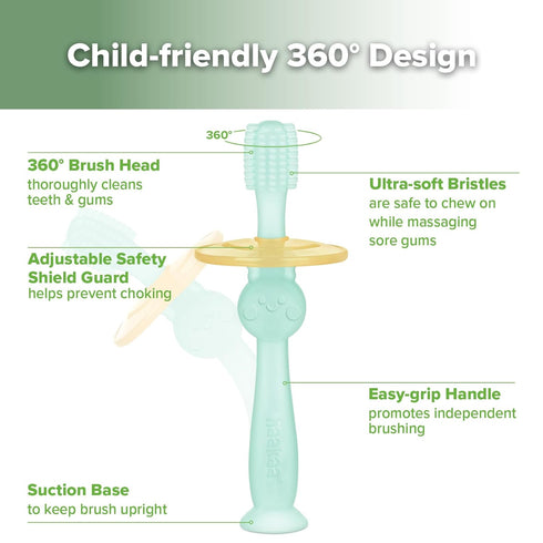 haakaa 360° Baby Toothbrush with Suction Base - Gentle Cleaning for Toddler's Self-Brushing Training, Food-Grade Silicone, Adjustable Safety Shiel...