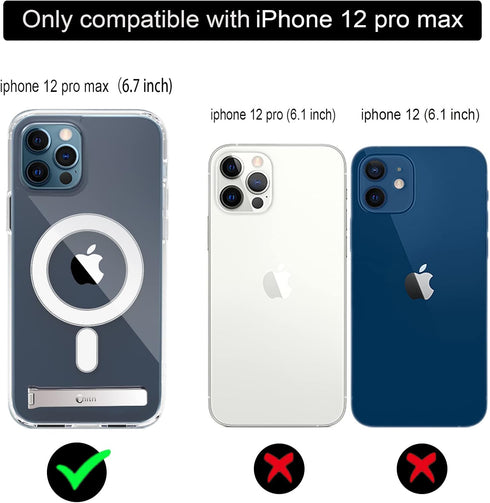 for iPhone 12 Pro Max Case - Transparent Hard PC Back Slim Shockproof Protective Case with Three-Way Stand and Magsafe Compatibility...