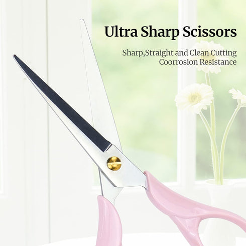 Multipurpose Stylish Pink Scissors, Stainless Steel Scissors with Acrylic Handle Stationery Paper Cutting Tool for Office, Home, School (Pink)...
