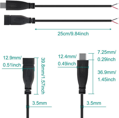 USB C Connector DIY Solderable 2 Wire Power Supply Extension Cable Charger Connector Plug 2 Pin Line for PCB USB to DIP Adapter for Arduino, LED S...