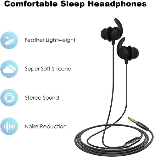 Sleep Earphones, Noise Isolation 3.5mm Sleep Headphones Wired, Lightweight Soft Silicone Earbuds with Mic for Insomnia, Side Sleeper, Snoring, Air...