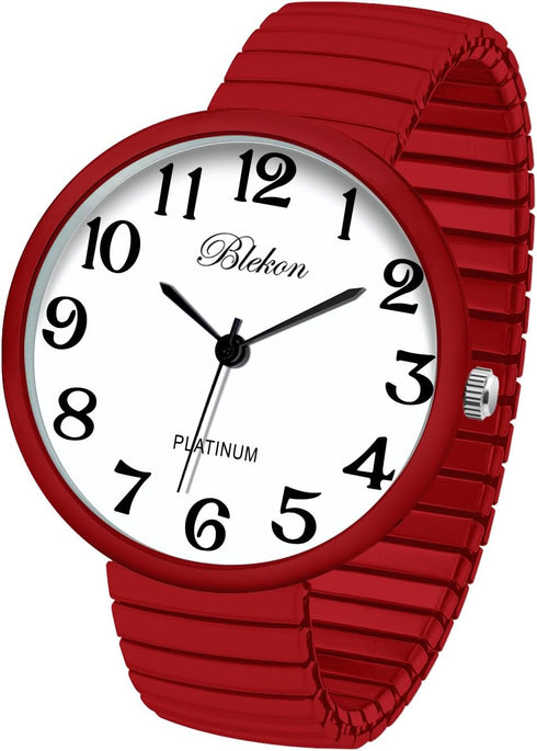 Blekon Collections New Super Large Face Stretch Band Japanese Movement PC21J Fashion Watch (Red)...