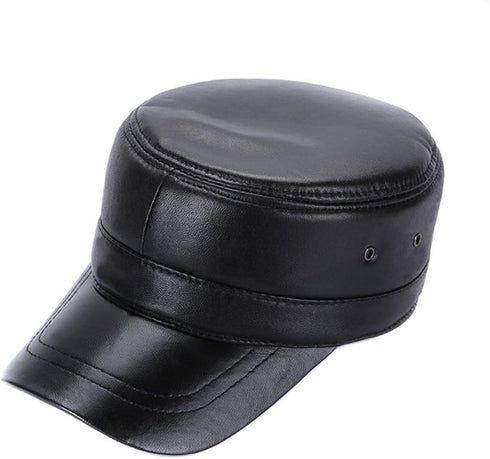 Vintage Solid Lambskin Leather Military Cadet Cap Army Hat...