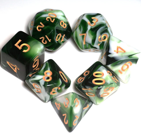 Transparent Green Mix White DND Dice Set for Board Game...