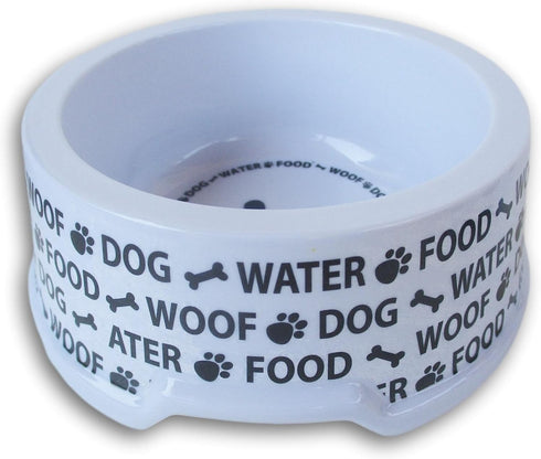 Small Plastic Pet Dish Dog and Cat Bowl 1.5 Cup Capacity - 5 x 2.1 Inch (Dog Woof Text)...