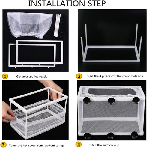 2pcs Large Size Fish Tank Breeder Net,Nylon Mesh Fish Fry Hatchery Breeder Box Separation Net Incubator Mesh, with Suction Cup...