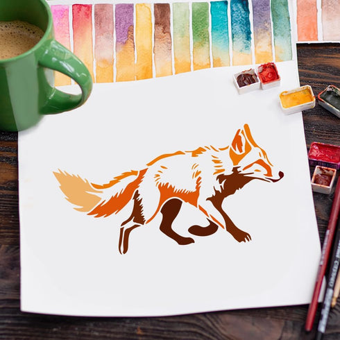 FINGERINSPIRE Running Fox Stencil for Painting 8.3x11.7inch Plastic PET Fox Pattern Drawing Template Hollowed Walking Fox Painting Stencil Decorat...