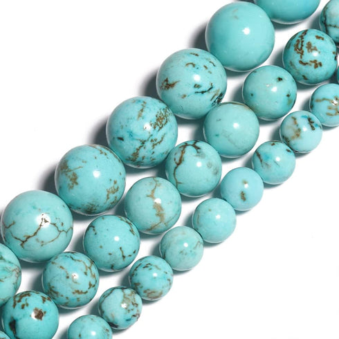 Yochus 8mm Blue turquoises Round Loose Beads Natural Stone Beads for Jewelry Making...
