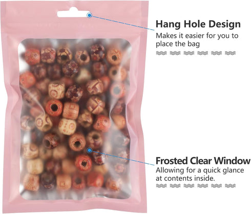 100 Pcs Resealable Mylar Bags with Clear Window Packaging Bags Foil Pouch Zipper Bag for Food Self Sealing Storage Supplies (Pink, 4.72x7.1 inches...