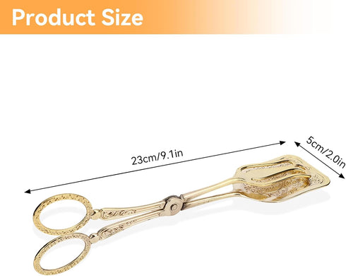 Gold Serving Tongs, Zinc Alloy Bread Clip Salad Food Tongs Lightweight Cake Astry Tong Serving Clip for Serving Food Bread Cake, 23cm/9.1in X 5cm/...