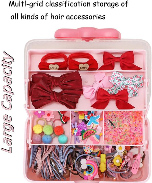 Hair Accessories Organizer for Girls Headbands, Clips, Ties Baby Girl Supplies, Lockable Three-layer Folding Craft Organizers and Storage Plastic ...