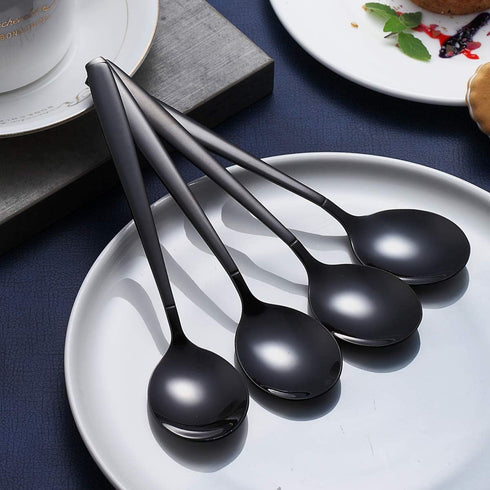 Berglander Black Dinner Spoon Set of 4, Stainless Steel with Titanium Plating...