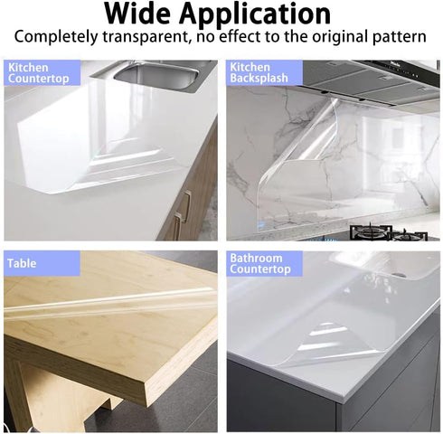 Electrostatic Absorption Countertop Protective Film 17.3inch*16.4FT Transparent No Glue Removable Oil-proof Contact Paper for Horizontal Smooth Su...