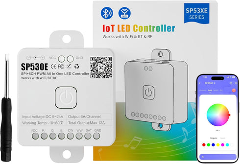 PAUTIX SP530E WiFi Alexa Bluetooth LED Controller Support PWM Monochrome CCT RGB RGBW RGBCCT or SPI TTL IC Chip LED Strip/Matrix WS2811 WS2812B WS...