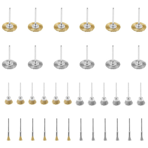 36 Pack Wire Wheel Brush Set, 1/8 Inch Shank Pure Brass and Stainless Steel Brush Kit Rotary Buffing Brush Wheel, Rust Removal Tool Set, Wire Pen ...