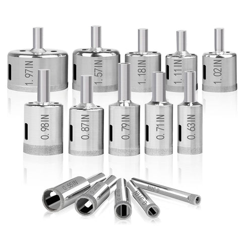 Diamond Hole Saw, 15 pcs Diamond Drill Bits Set Glass Drill Bit Extractor Remover Tools for Glass, Ceramics, Porcelain, Ceramic Tile (1/4"-2")...